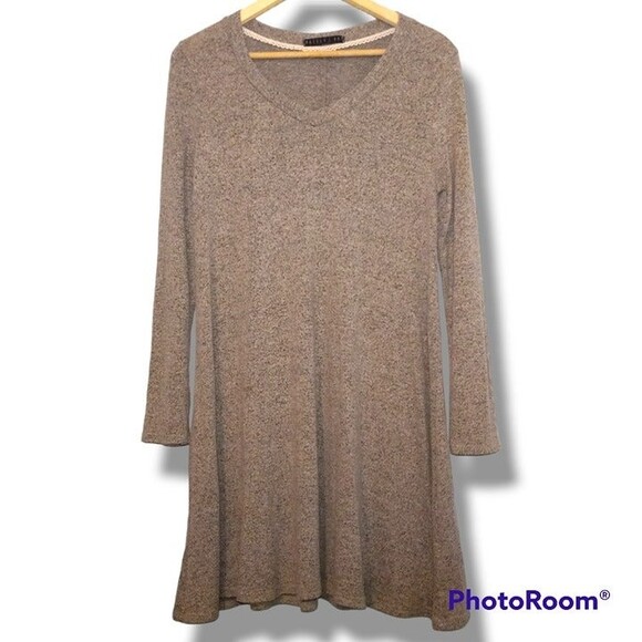 Potter's Pot Swing Mini Dress-Large-Marled Gray-Minimal-Cozy-Soft-USA Made - Picture 1 of 4